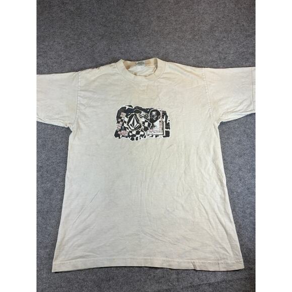 Vintage 90s Volcom Stone T Shirt Mens Large White Skate Double Sided Graphic - Picture 1 of 10